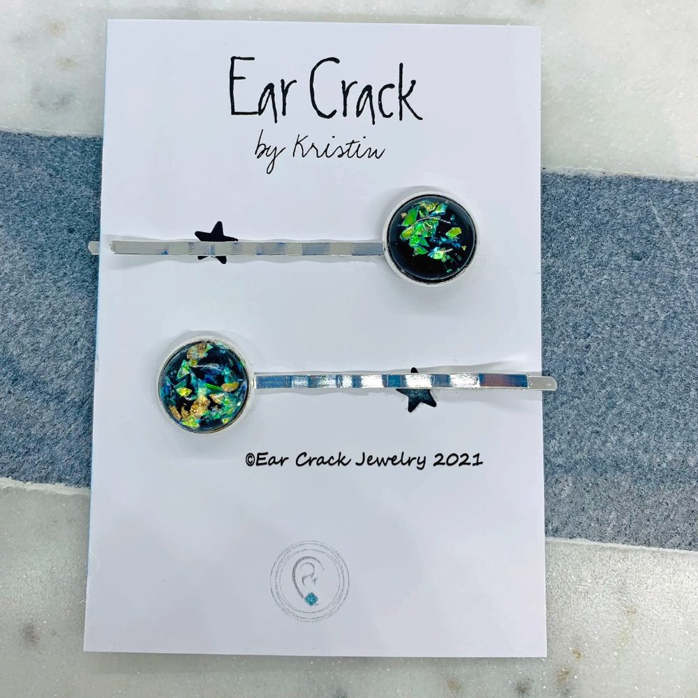 Handmade - Hair Pin with Black & Gold Resin Setting